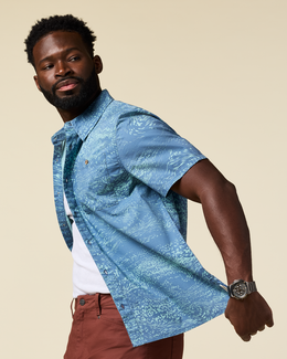 Estival Button Up Shirt Print - Men's, Waves Steel Blue
